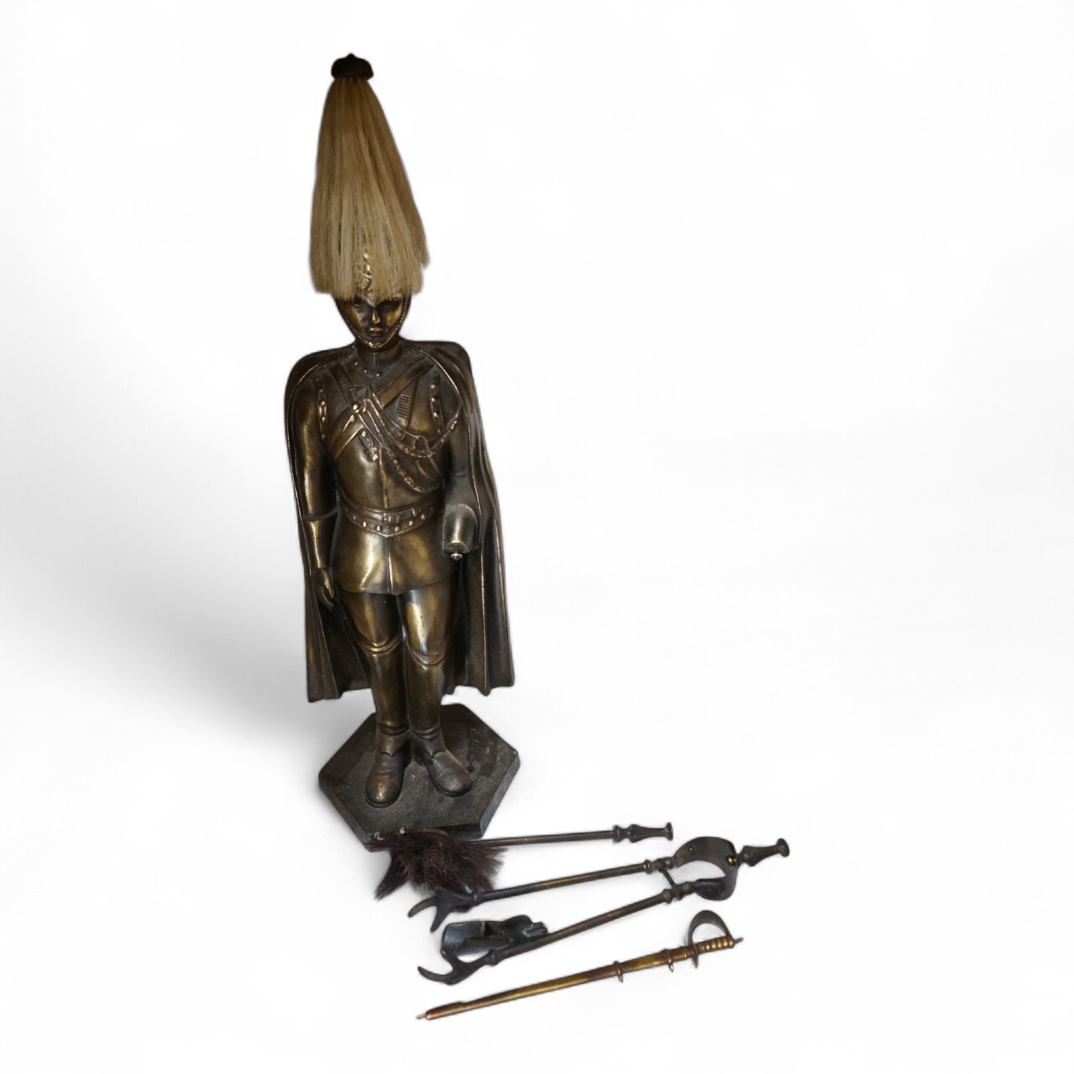 A brass 'Guardsman' fireside companion stand, 78cm